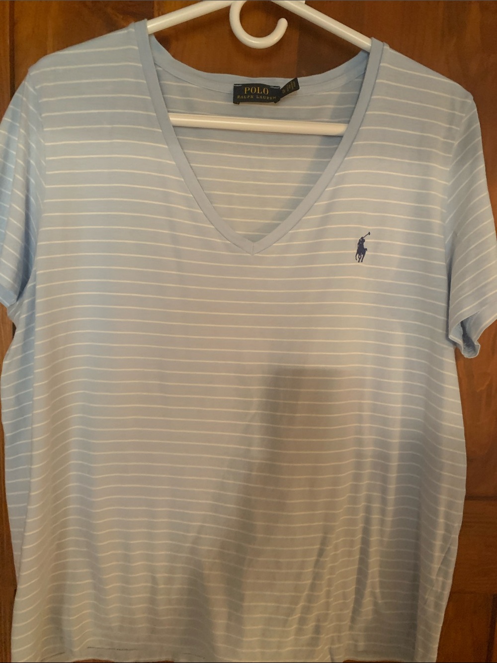 Polo Ralph Lauren Light Blue & White Striped V-Neck Tee, size XL